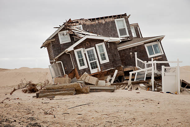 Brick Township NJ, USA - May 4, 2013: Beach House part of Super Storm Sandy devastation. Super Storm Sandy struck in October 2012.